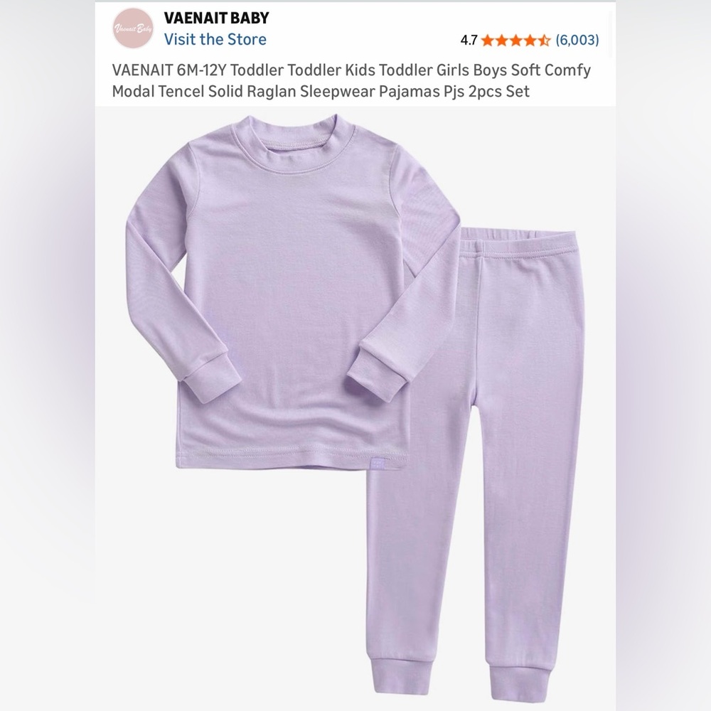 NWT - Vaenait Baby - Lavender Cotton Pajamas 4-5T